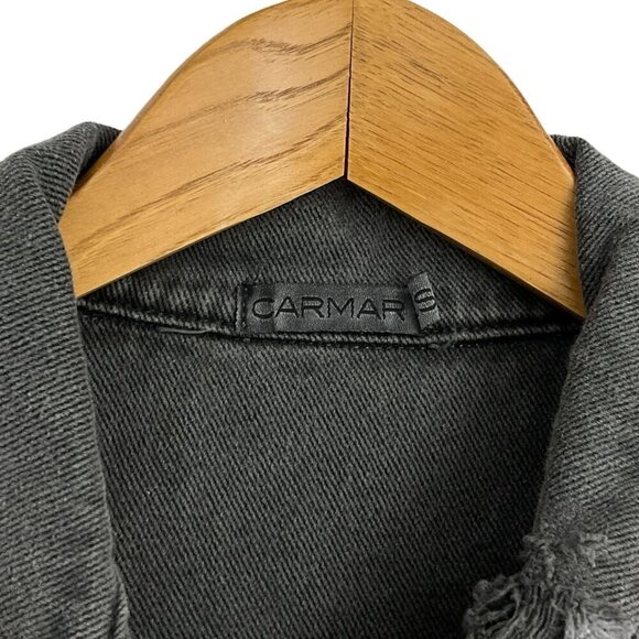 CARMAR Denim Jacket Charcoal Gray Red Shoulder Stars Size S Buttons - Picture 4 of 8